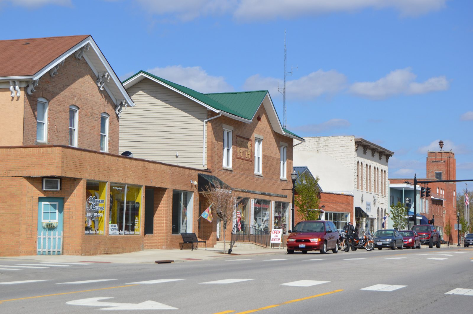 Main Street storefronts in West Jefferson, Ohio